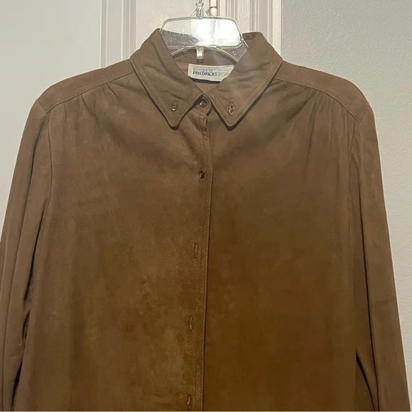 Vtg Bill Haire Friedrick's Sport Lamb Suede Button Front Shirt Blouse - Picture 1 of 12